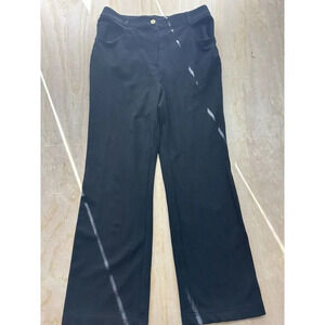 ST. JOHN Women’s Sz 10 Black Pants Straight  Dress Slacks Gold Hardware Stretch